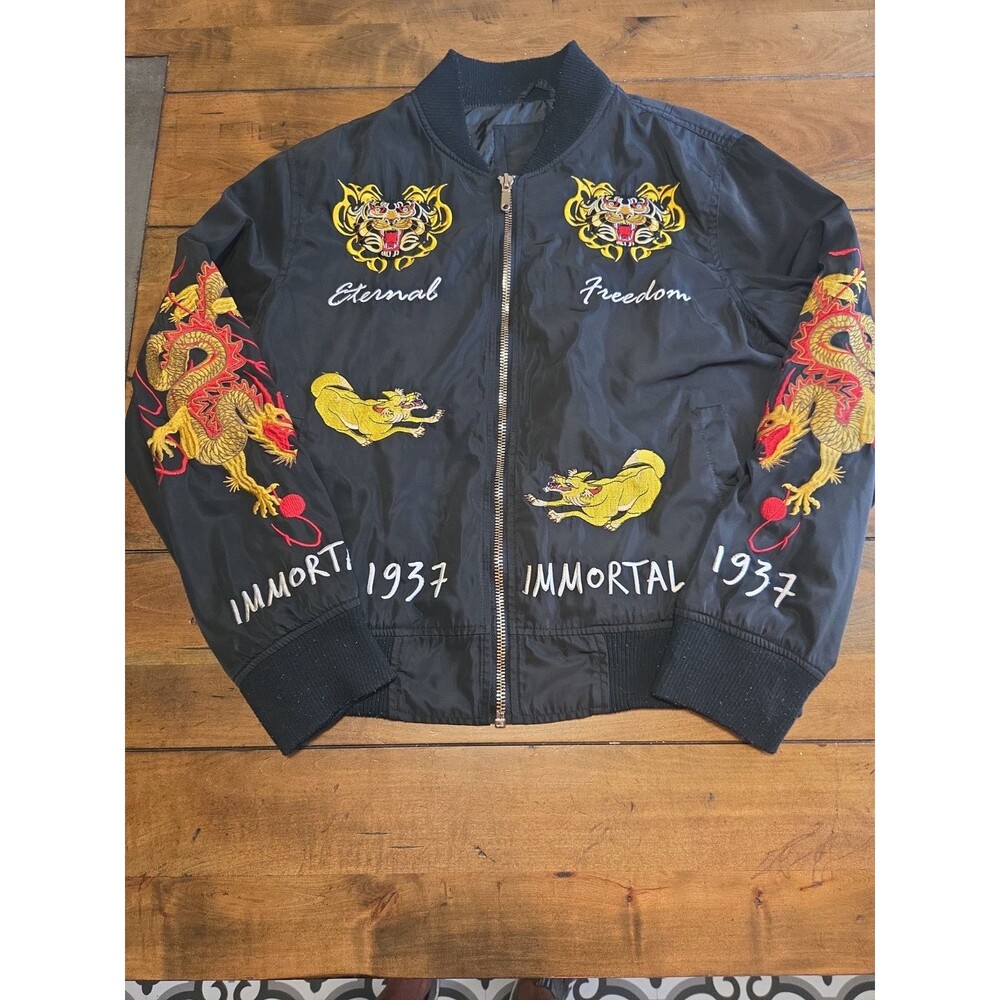 Peace Unltd NY United States America Eagle Sukajan Bomber Jacket Black Men L